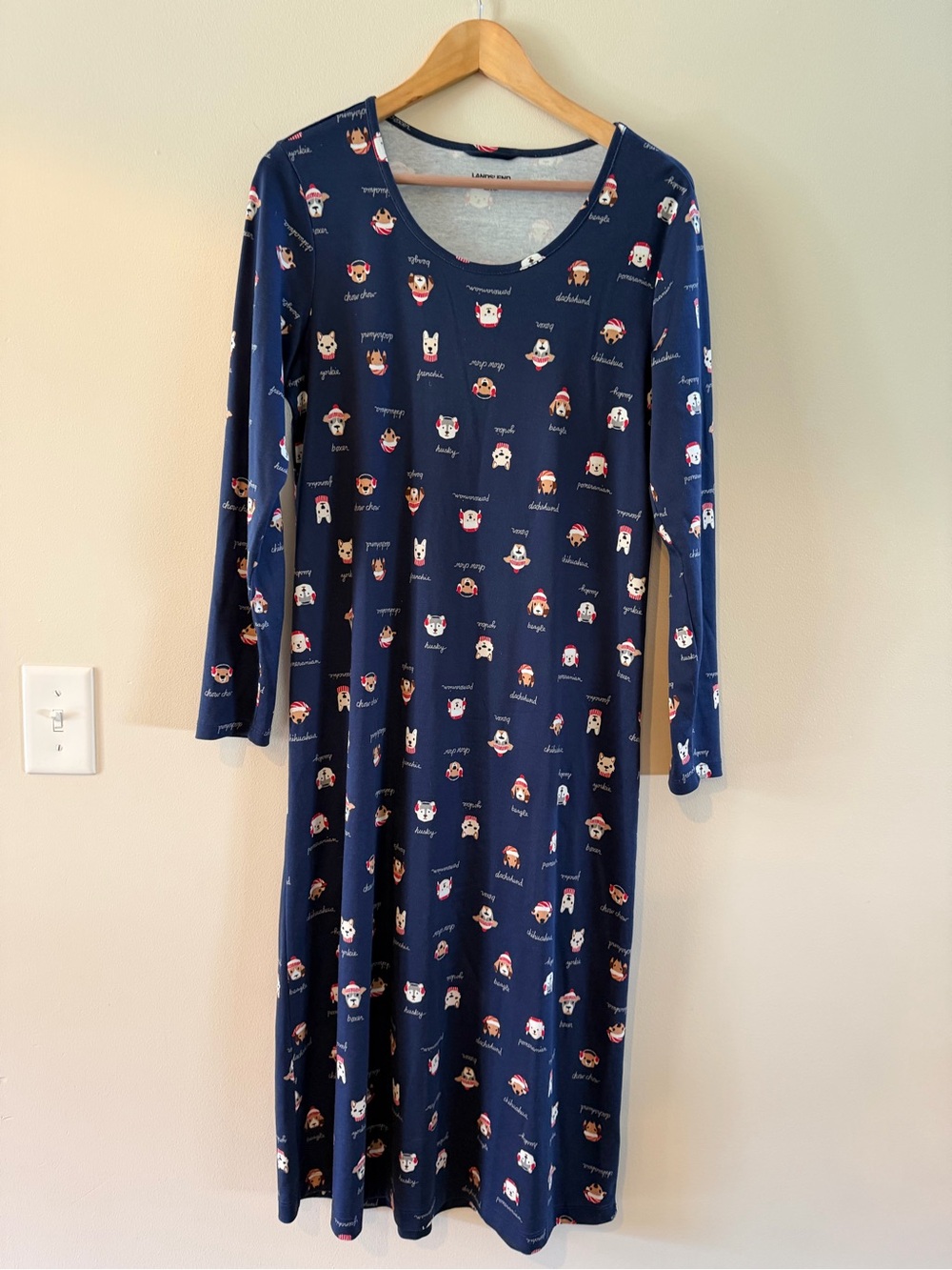 Lands' End Navy Long-Sleeve Nightgown winter dogs novelty Print size medium